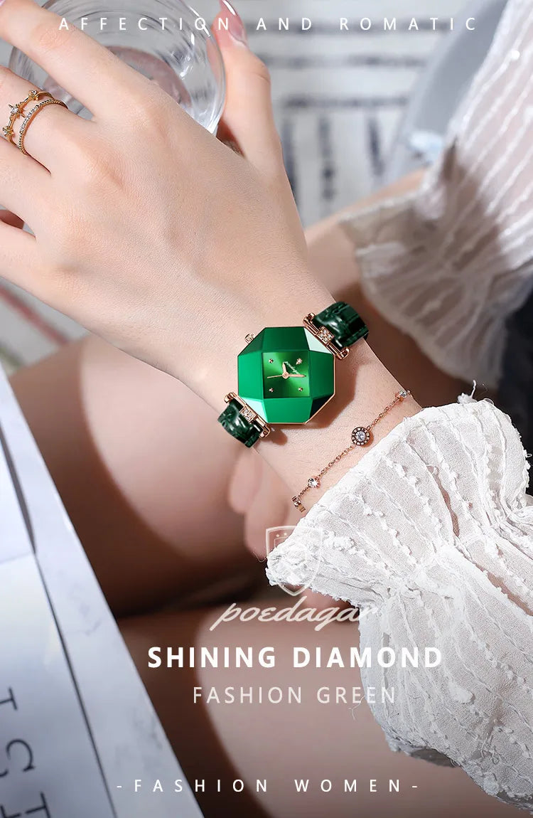 Luxury Diamond-Accented Women's Watch – Elegance in Emerald
