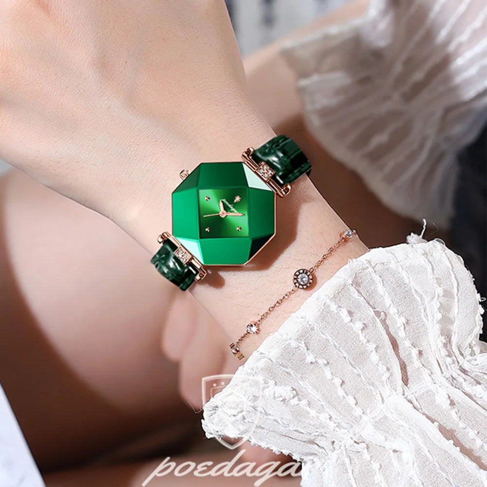 Luxury Diamond-Accented Women's Watch – Elegance in Emerald