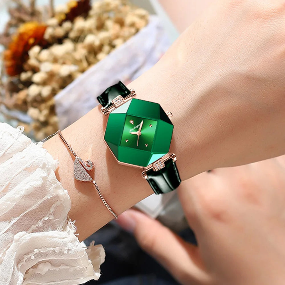 Luxury Diamond-Accented Women's Watch – Elegance in Emerald